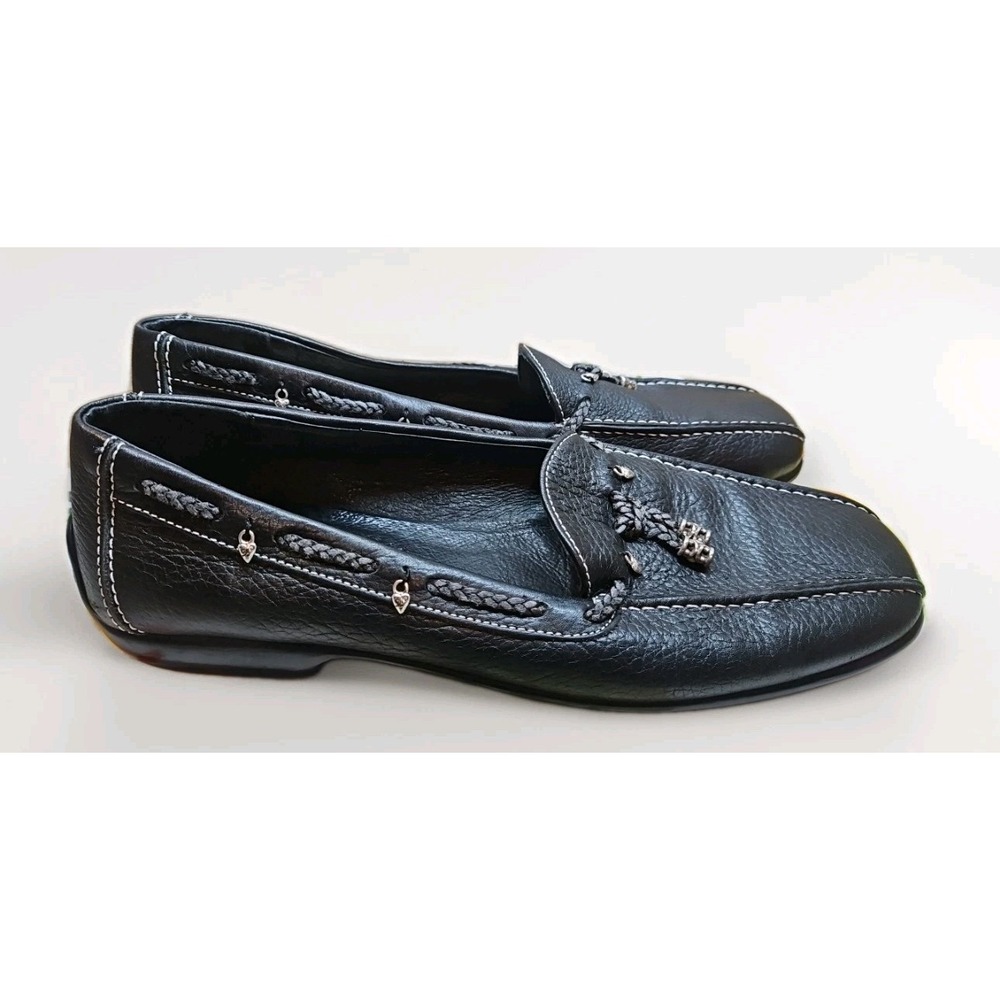 Brighton‎ ULANI 4 Slip On Loafers 7.5 M Black Silver Charms Braided Shoe #482